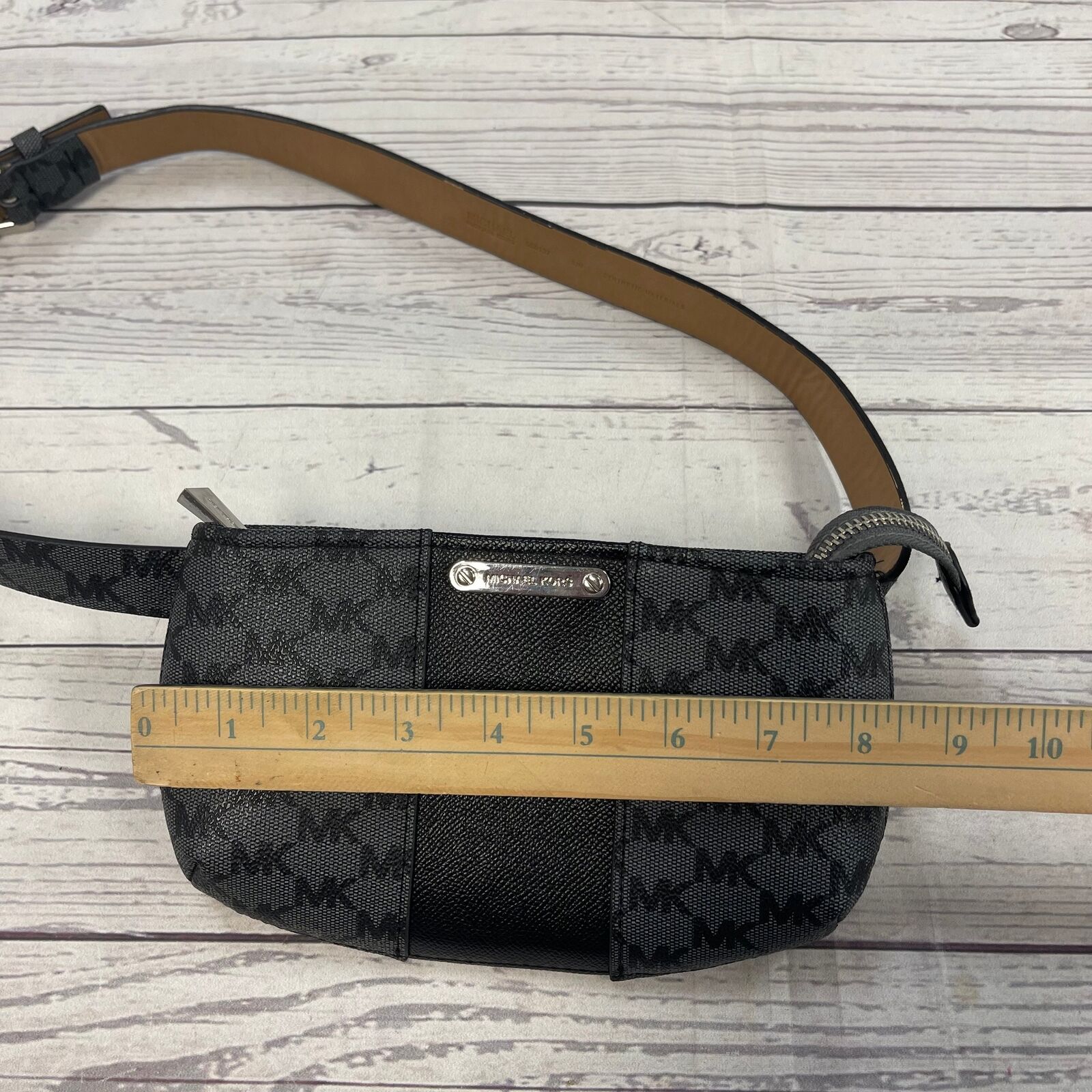 Michael Kors Black and Grey Leather Monogram Handbag