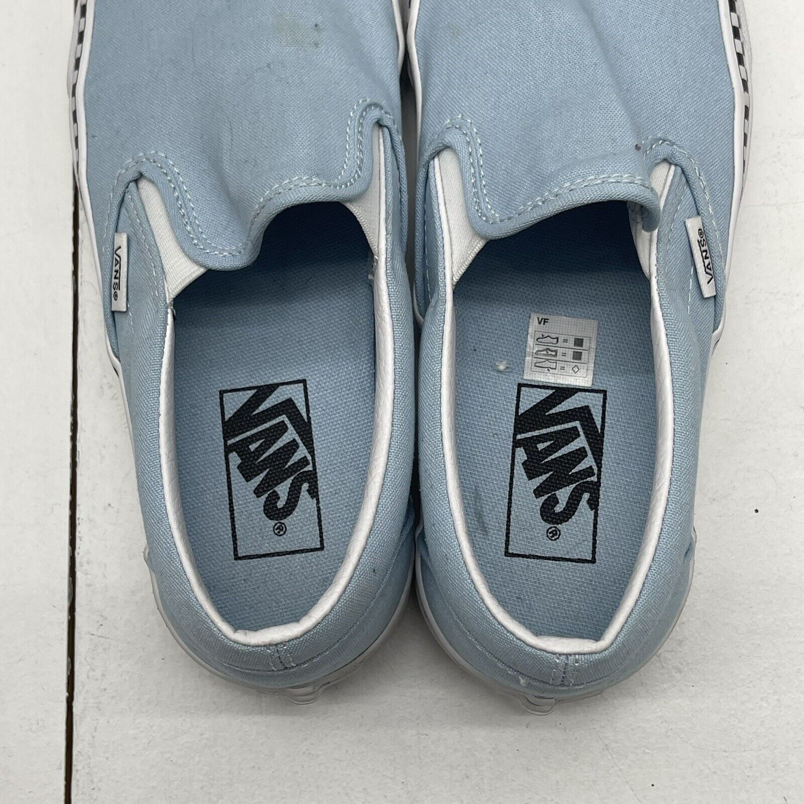 Light blue vans sales with checkered trim