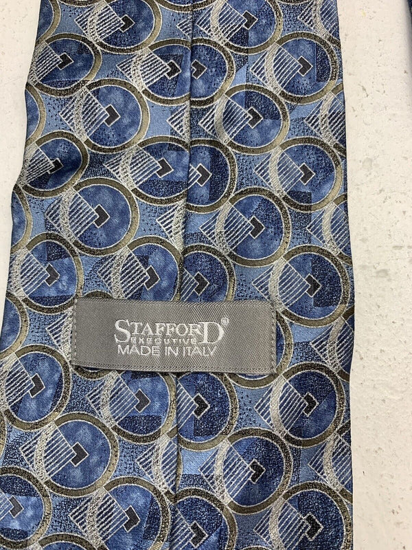 Stafford Mens Blue Silver Circle Print Neck Tie