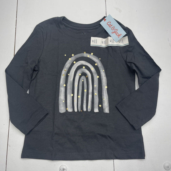 Cat & Jack Charcoal Gray Graphic Rainbow Long Sleeve Toddler Girls 4T New