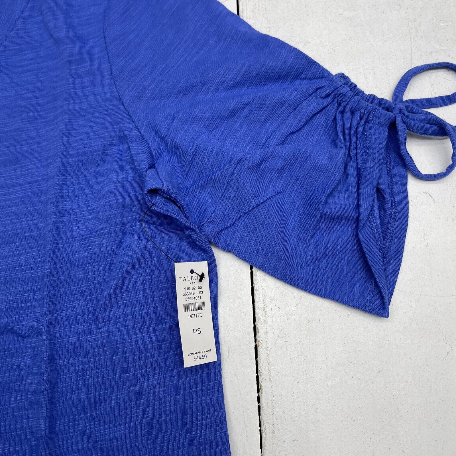 Talbots Blue Short Cinched Tie Sleeve V Neck Women's Petite Medium