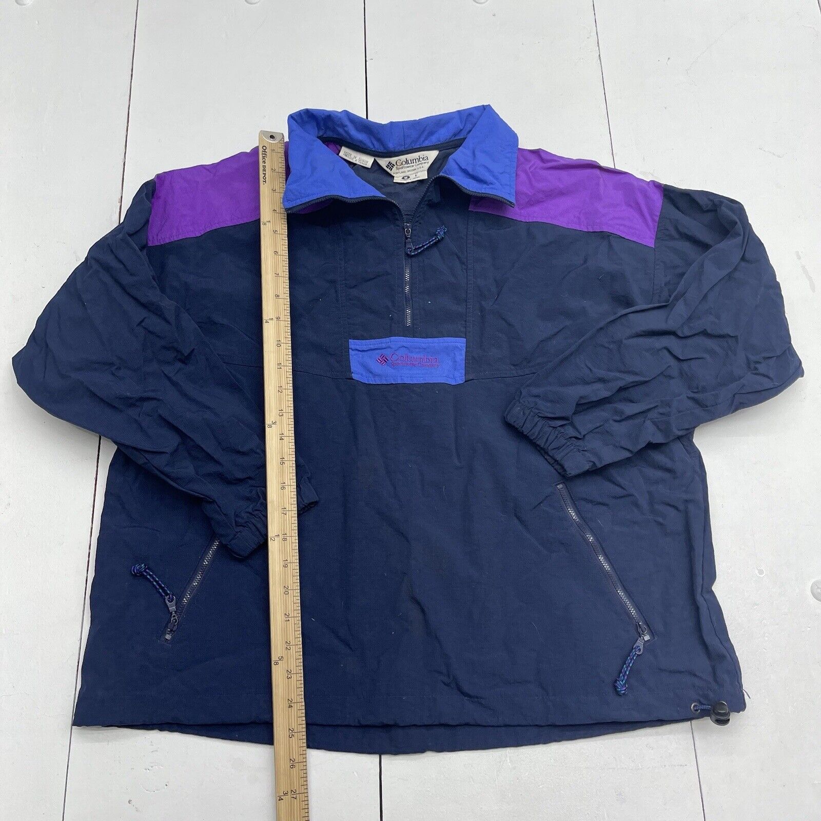 Vintage Columbia Navy Blue & Purple Nylon 1/2 Zip Pullover Jacket