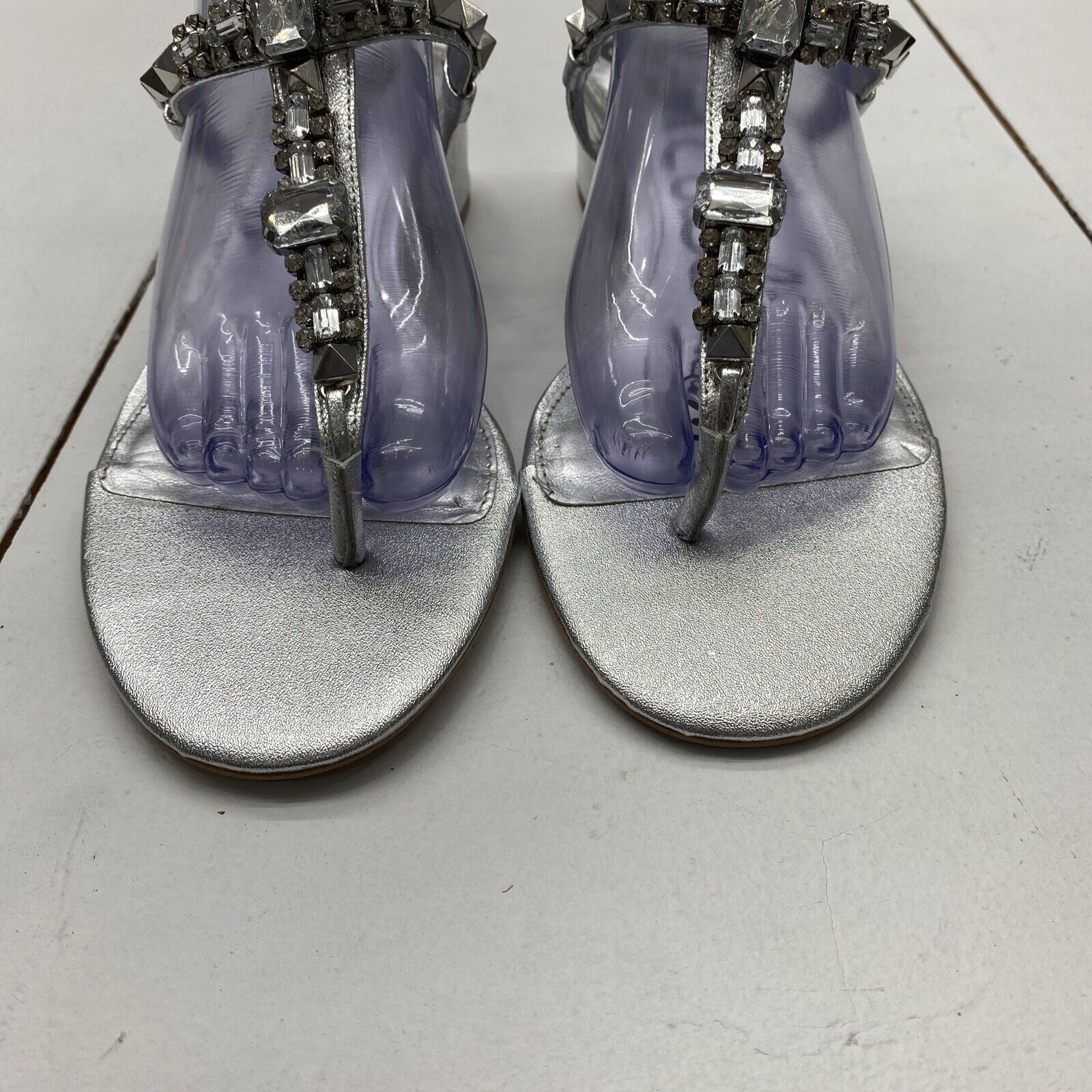 Sam Edelman Annalise Silver Rhinestone Healed Sandals Women s Size