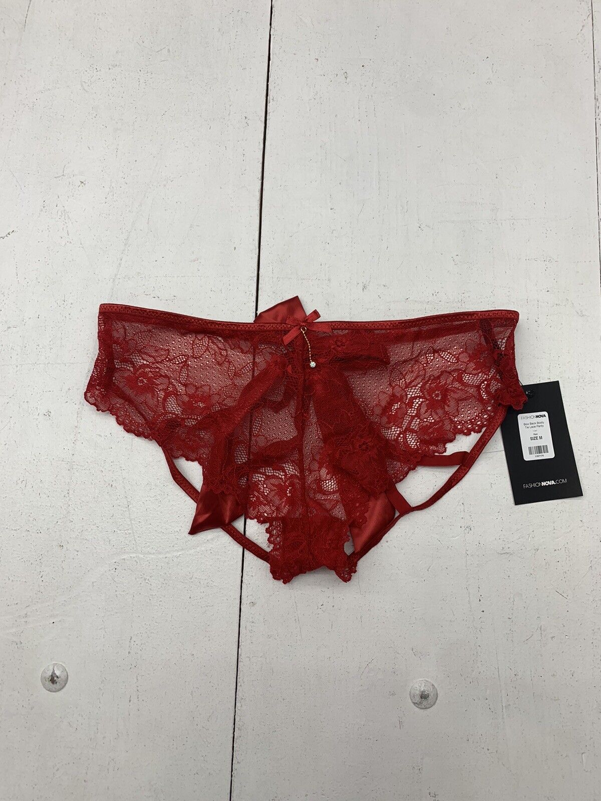 Fashion Nova Womens Red Bow Back Booty Tie Lace Panty Size Medium - beyond  exchange