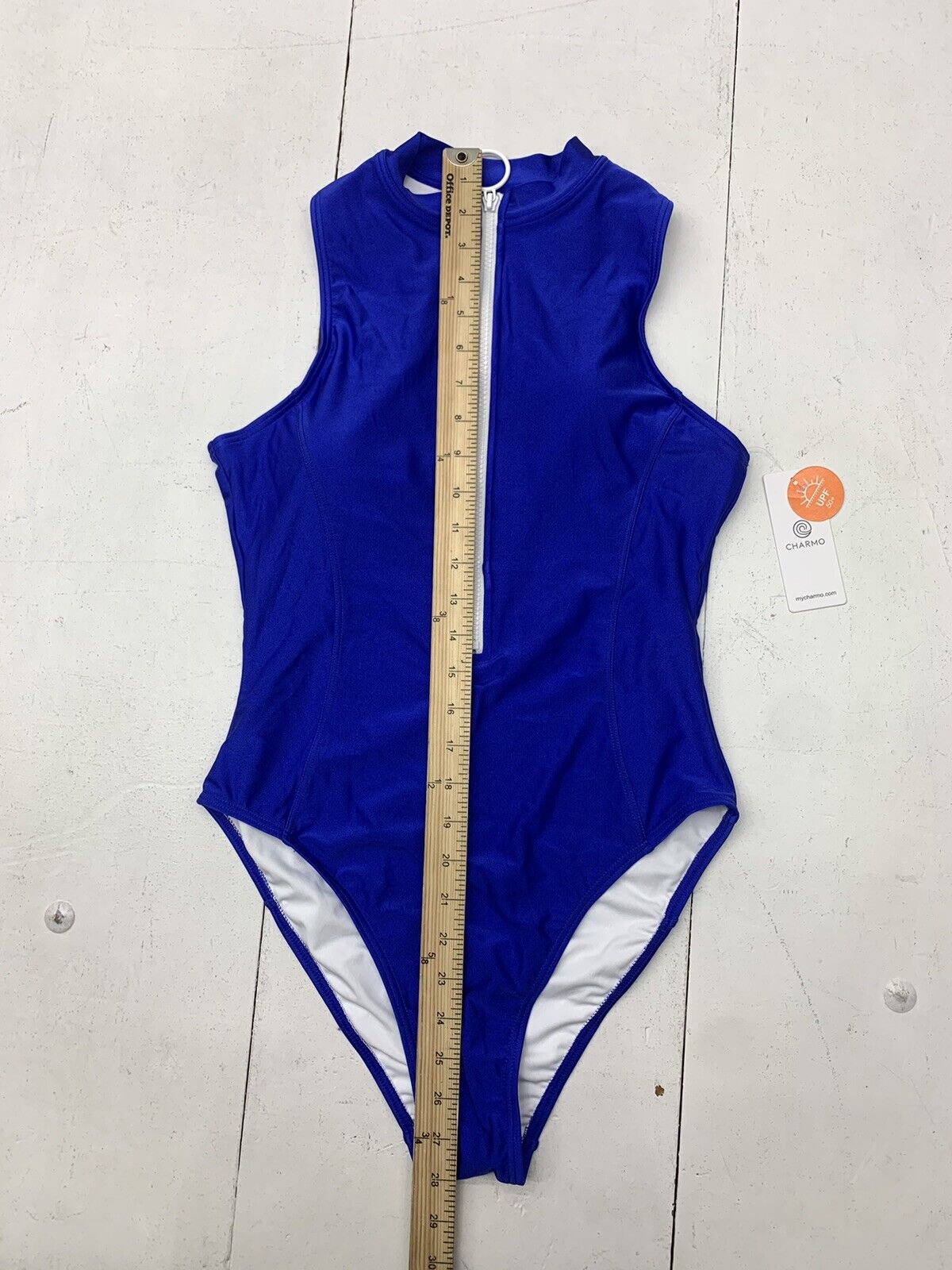 Charmo Womens Blue Fullzip Swim Suit Size Medium - beyond exchange