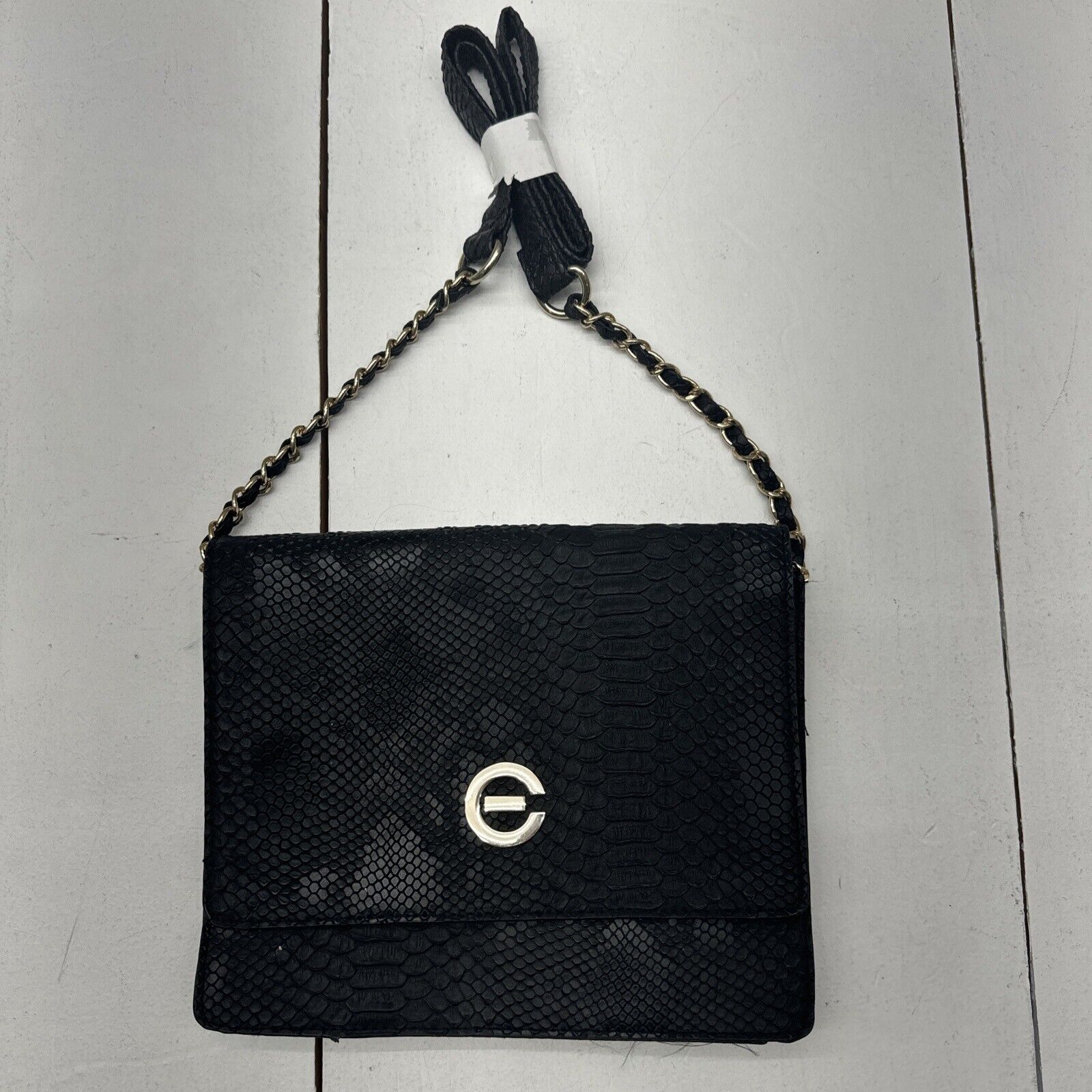 BCBG Paris Black Gold Chain Strap Crossbody Bag Purse Handbag Faux Leather  | eBay