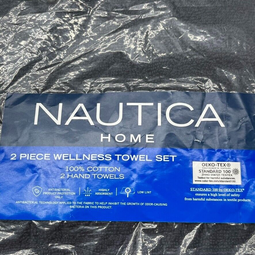 Nautica Navy Blue 2 Pack Antibacterial Hand Towels NEW - beyond exchange