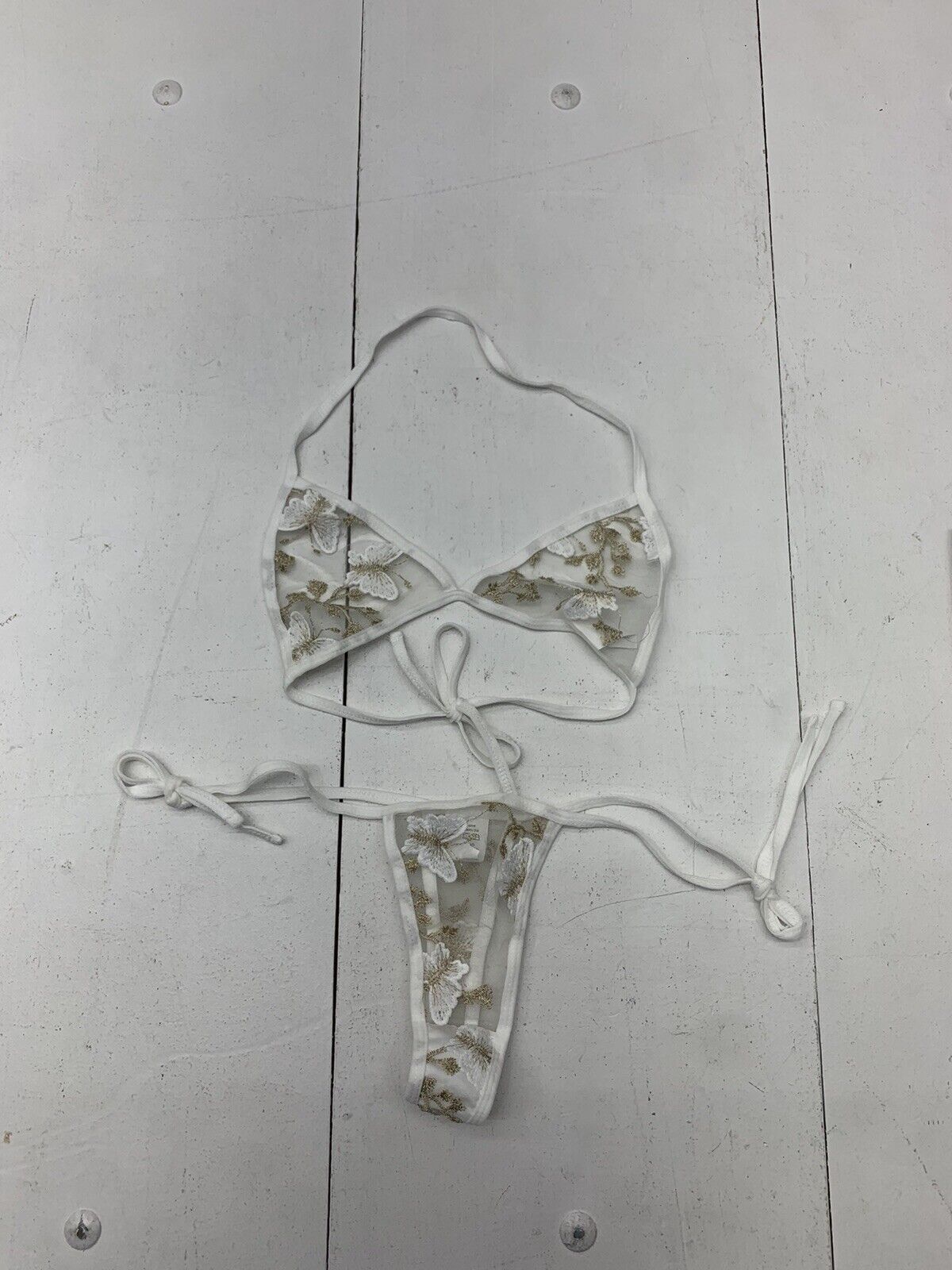 Shein Womens White Lace Pearl Thong Size Large - beyond exchange