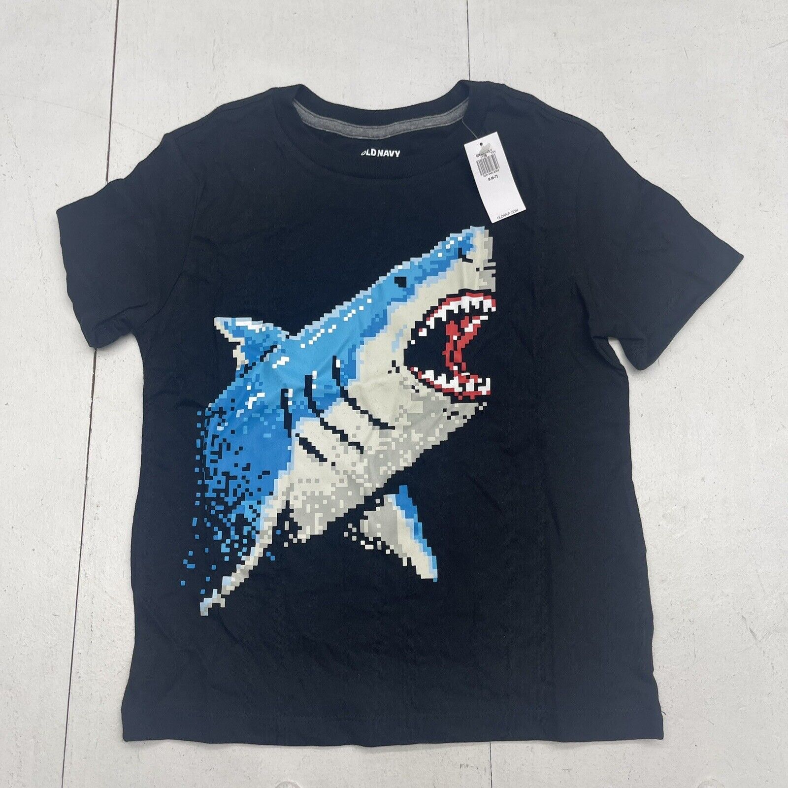 Old Navy Black Pixilated Shark Short Sleeve T Shirt Youth Boys Small New