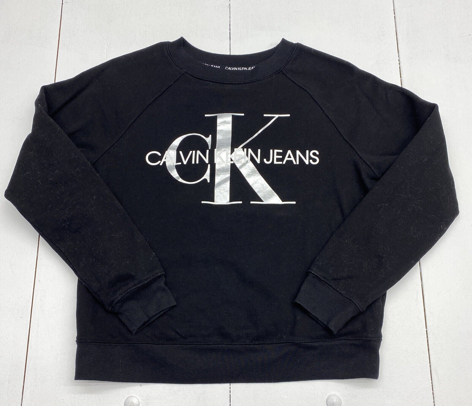 Calvin Klein Jeans Black Sweatshirt Logo Graphic Crew Neck Women's