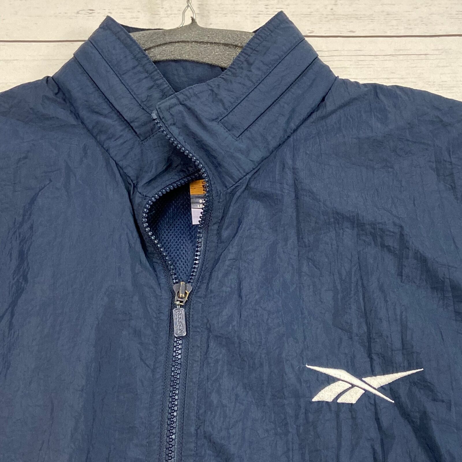 Vintage Reebok Navy Zip Up Track Jacket Pack Away Hood Back Vent