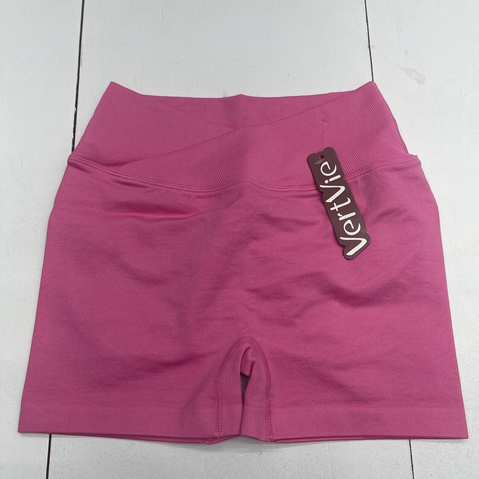 Vertvie Pink Ribbed Cross Over Waist Bike Shorts Women's Size
