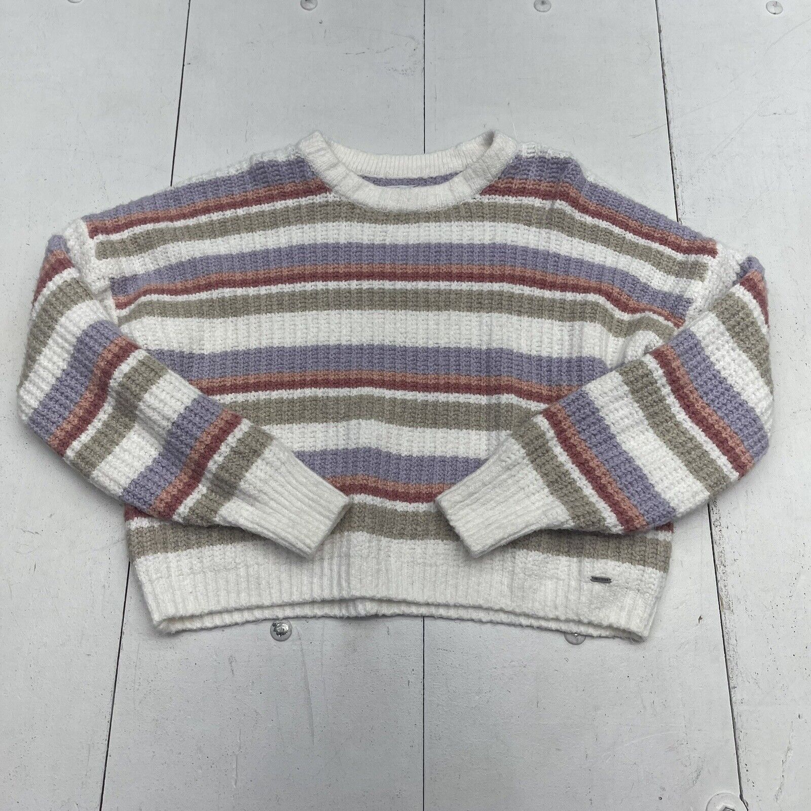 Hollister White Multicolor Stripe Knit Sweater Women’s Size Large