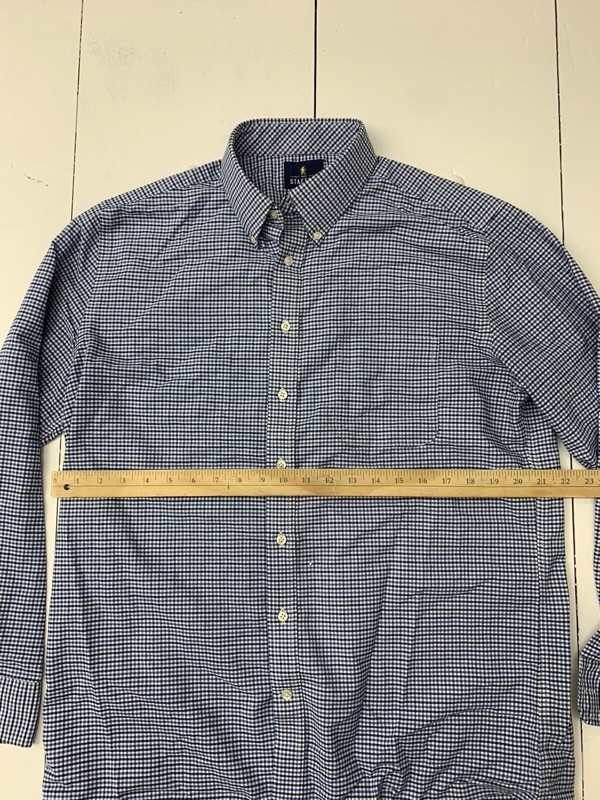 Stafford Mens Dark Blue Check Long Sleeve Button Up Size Large - beyond  exchange