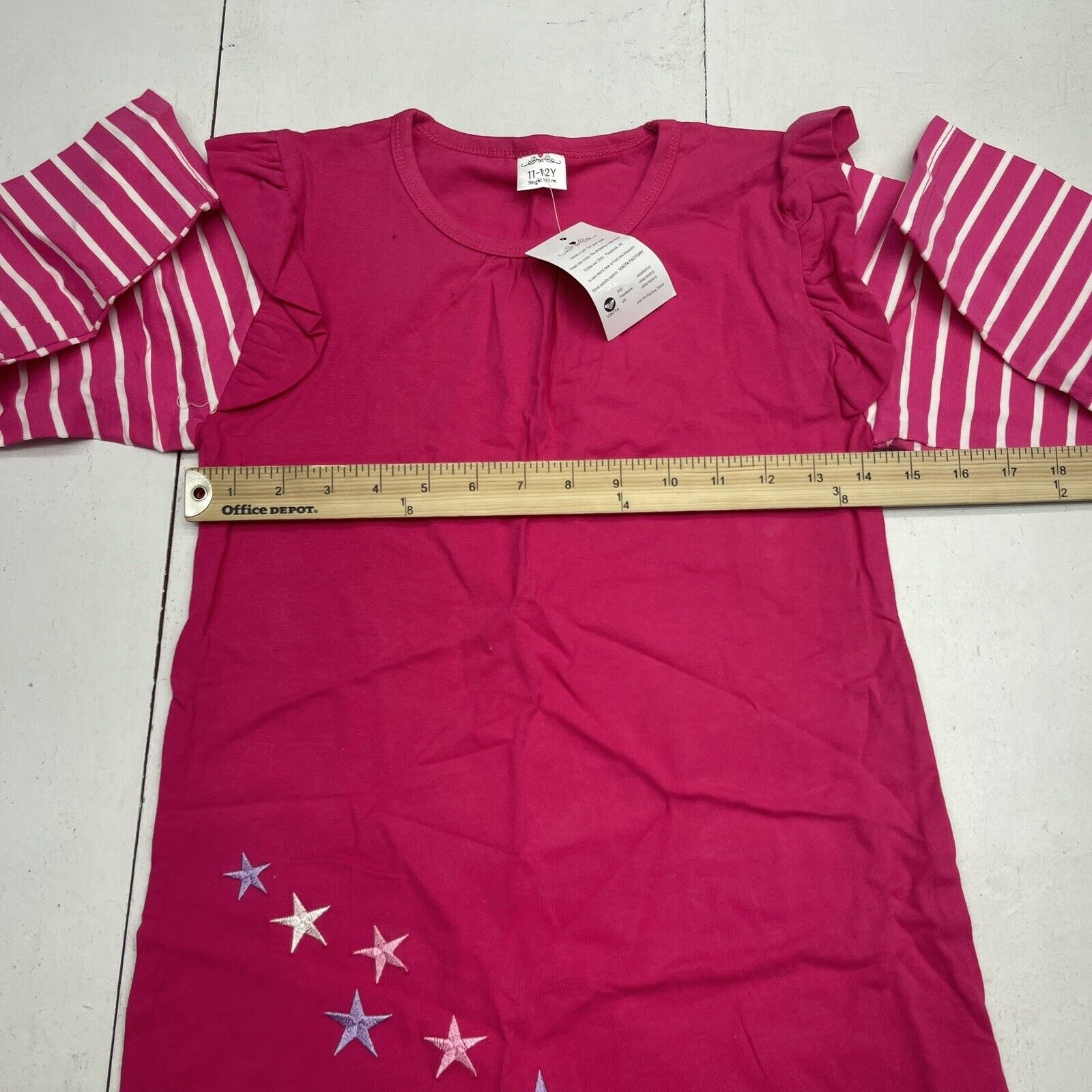 Vikita Pink Ruffle Stripe Long Sleeve Unicorn Dress Youth Girls 11