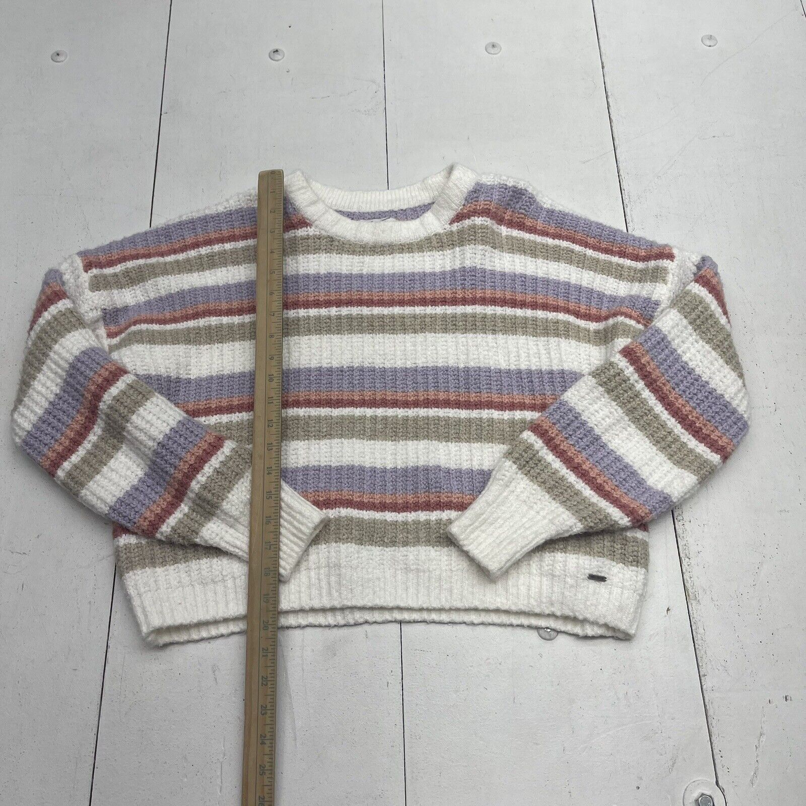 Hollister White Multicolor Stripe Knit Sweater Women's Size Large - beyond  exchange