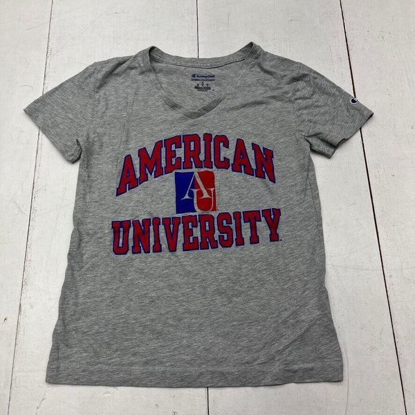 Champion Gray American University Graphic V-Neck T-Shirt Women's Size Small