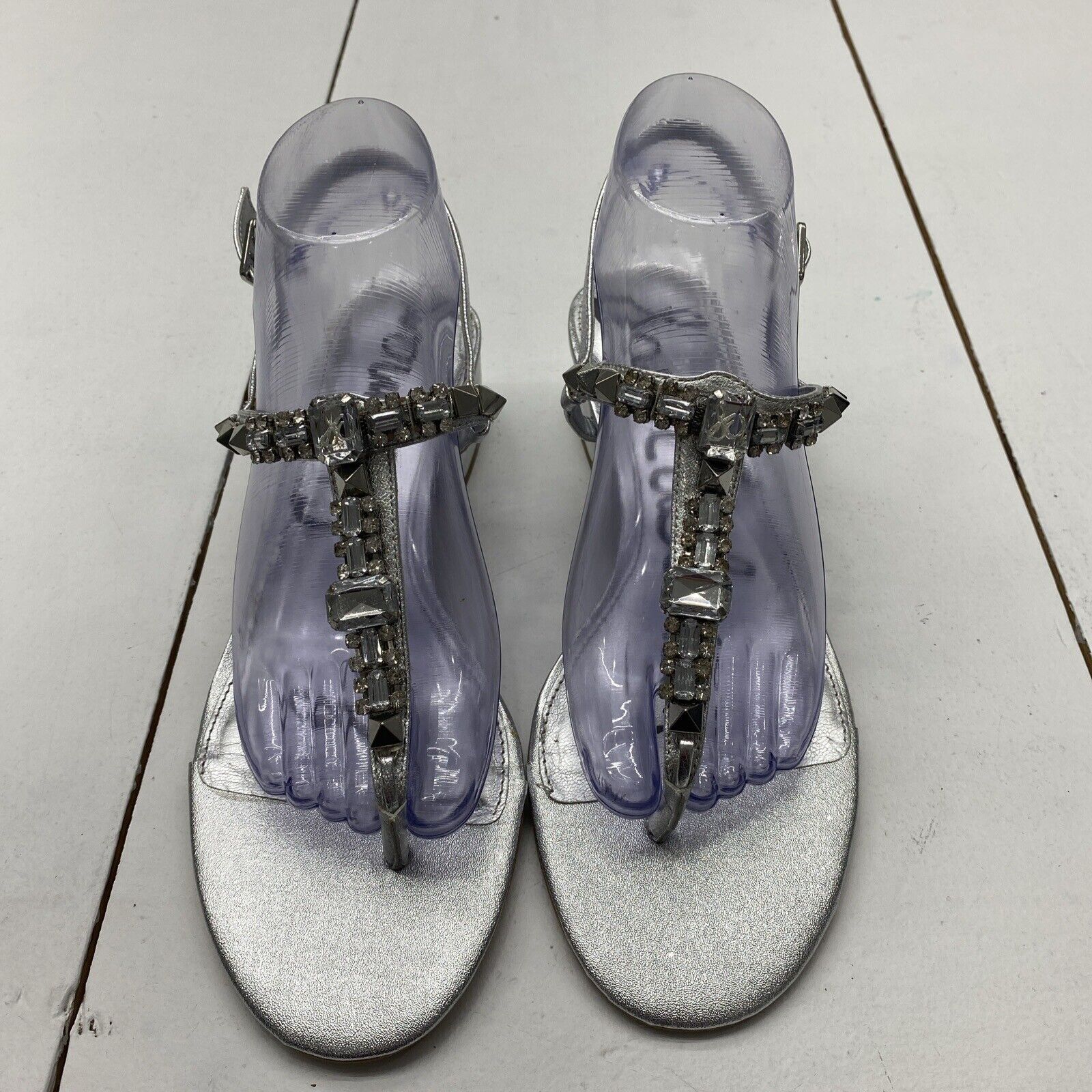 Sam Edelman Annalise Silver Rhinestone Healed Sandals Women s Size