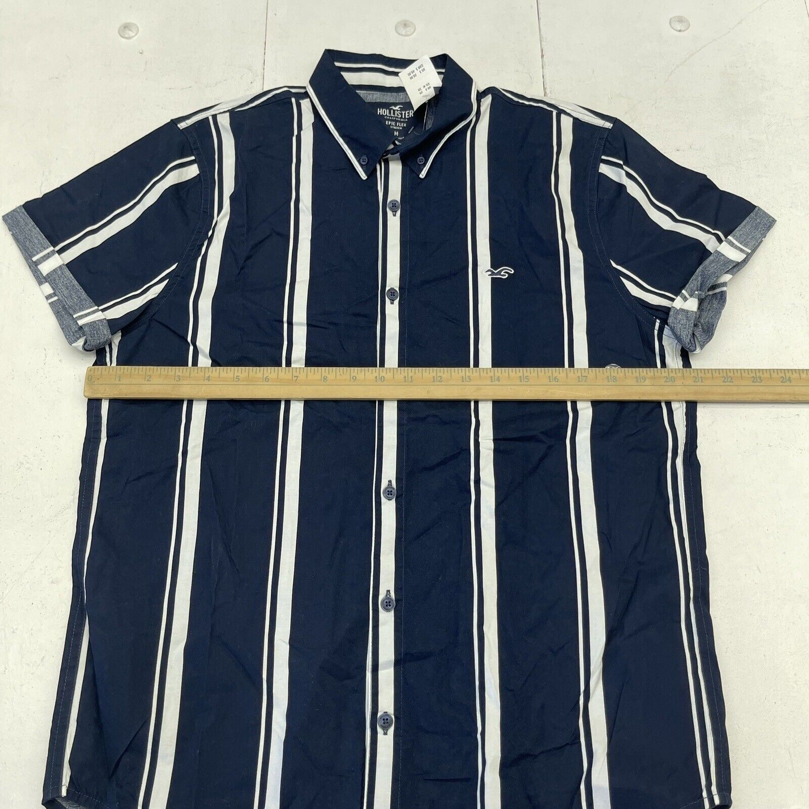 Hollister Navy Blue & White Striped Button Down Blouse