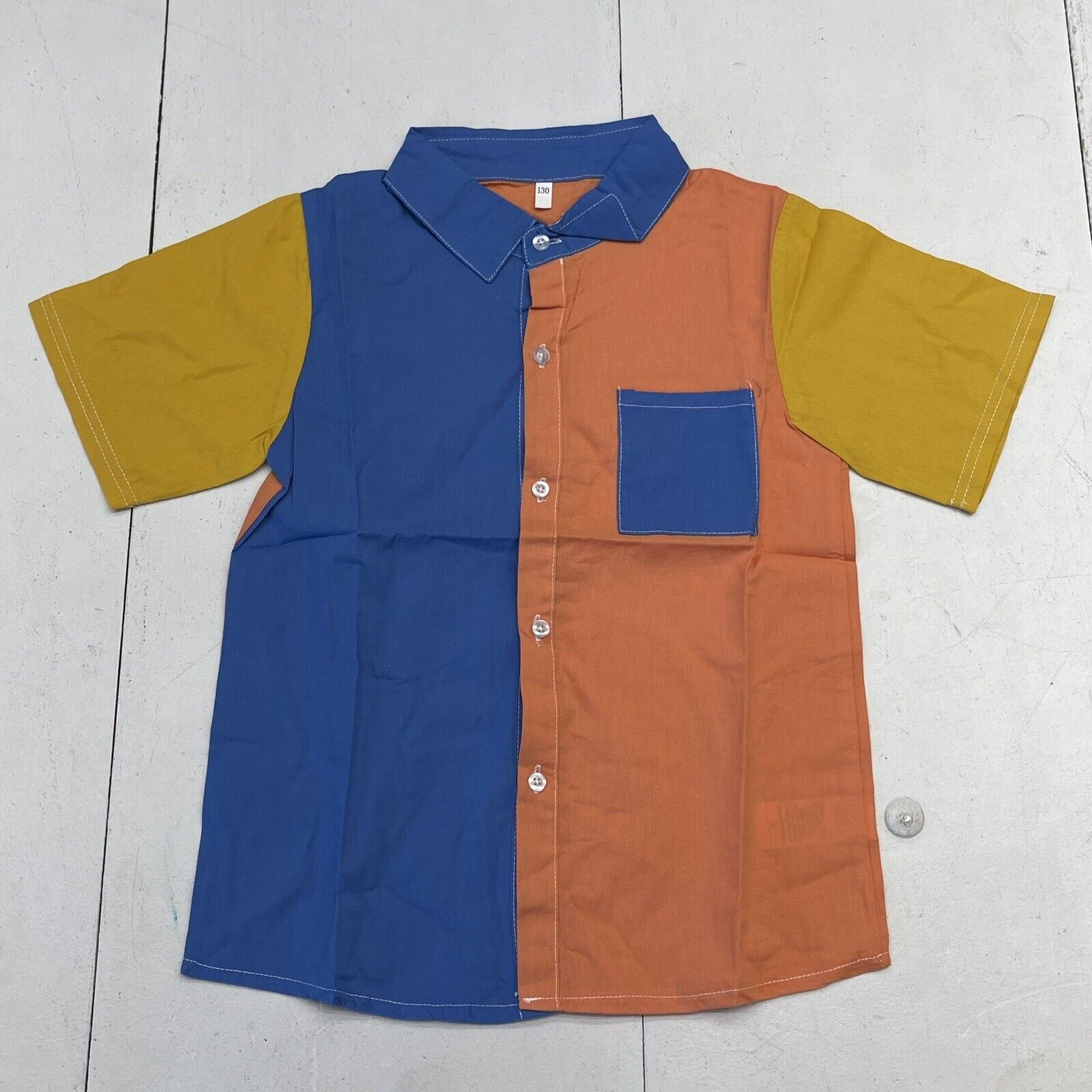 Kids Orange Blue Yellow Colorblock Short Sleeve Button Up Boys Size 9/10 New