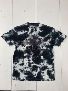 True Religion Mens Black White Tie Dye Short Sleeve Shirt Size