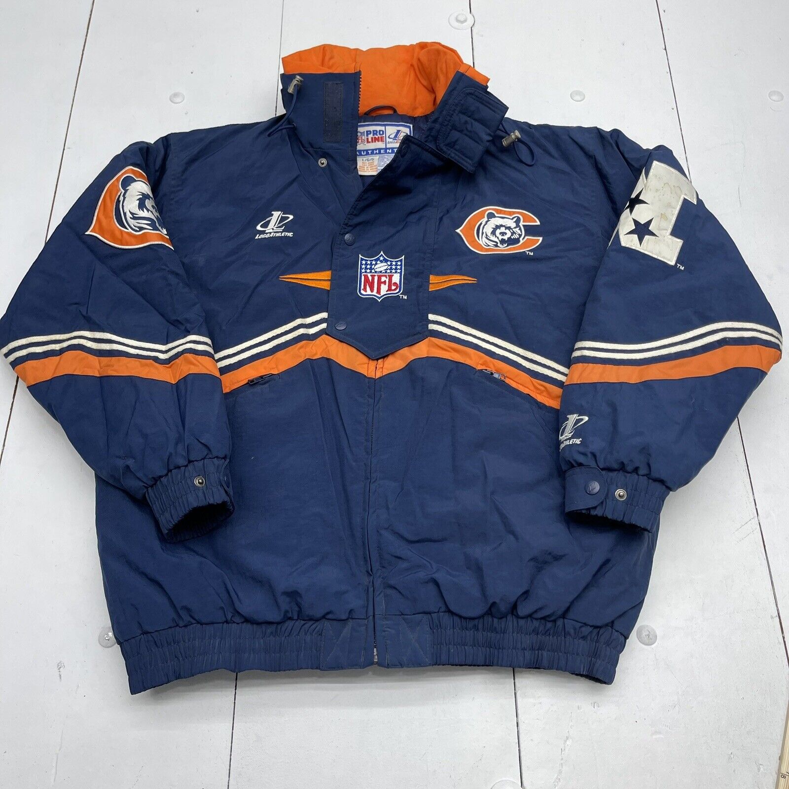 Vintage NFL Pro Line Chicago Bears Blue Puffer Zip Up Coat Mens Size L -  beyond exchange