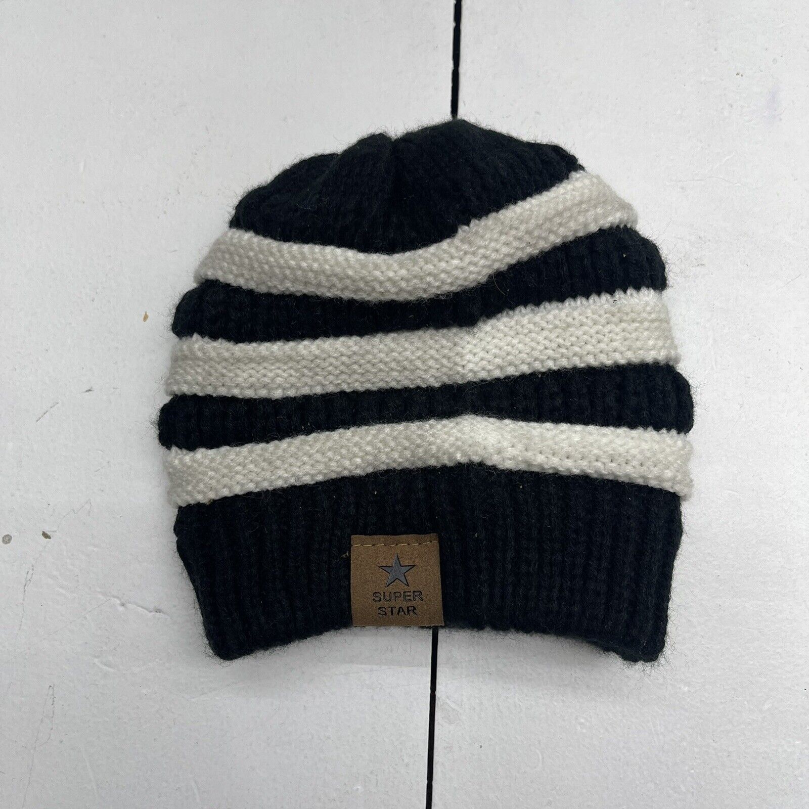 Super Star Black & White Knit Beanie Unisex Kids Size OS