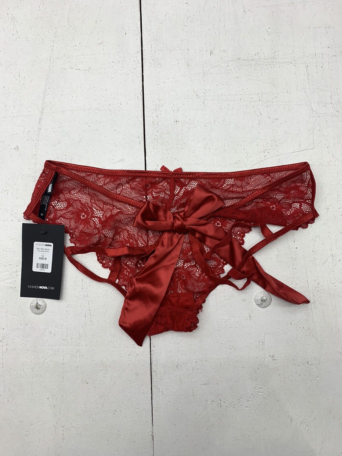 Fashion Nova Womens Red Bow Back Booty Tie Lace Panty Size Medium