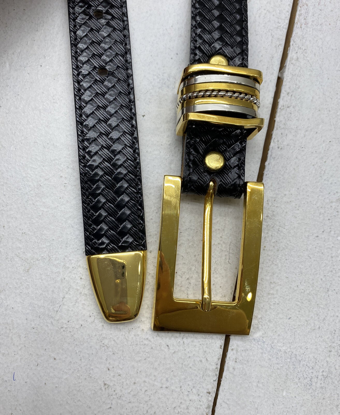 BB Simon Belt 820F24 Black with Gold Silver Metal Embellishments 