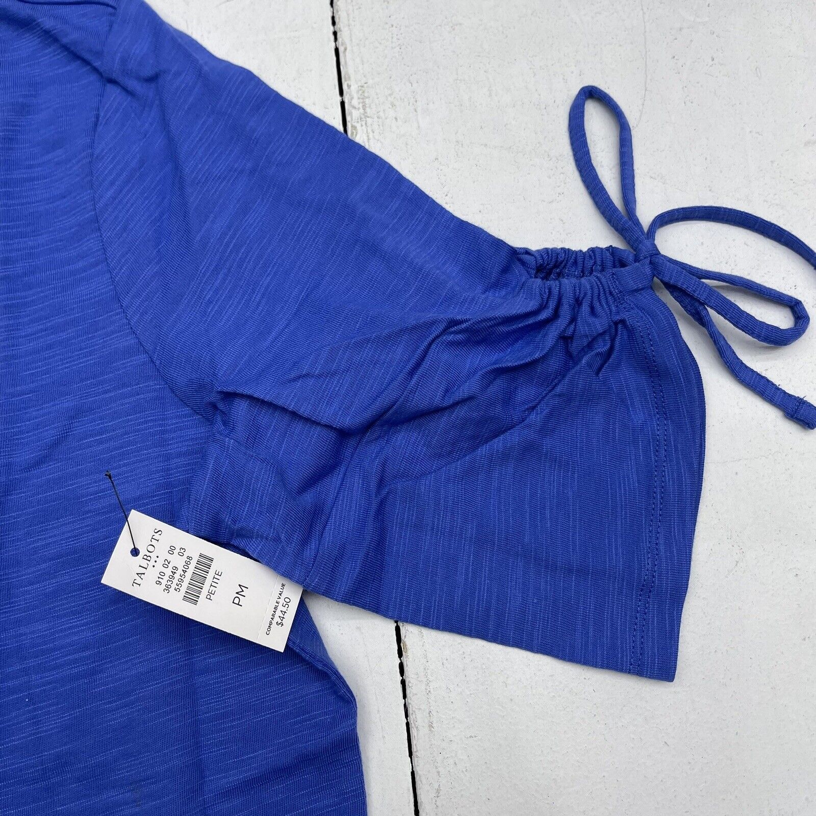 Talbots Blue Short Cinched Tie Sleeve V Neck Women’s Petite Medium New