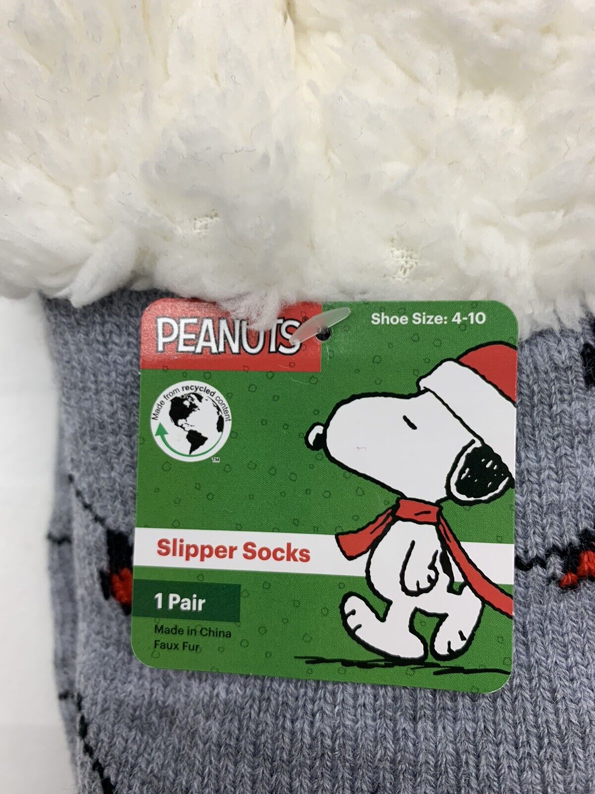 Peanuts Snoopy Christmas Non-Slip Women's Slipper Socks Size 4-10