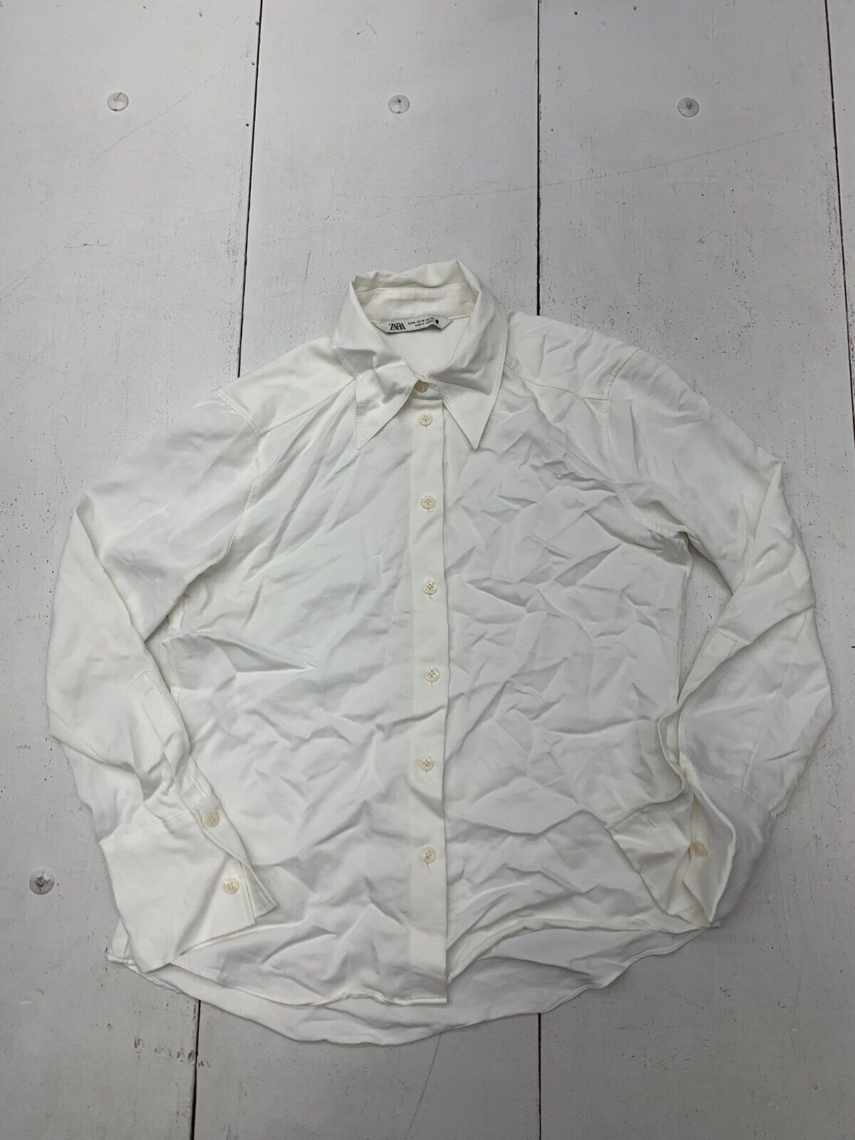 Zara Womens White Long Sleeve Button Up Shirt Size Medium