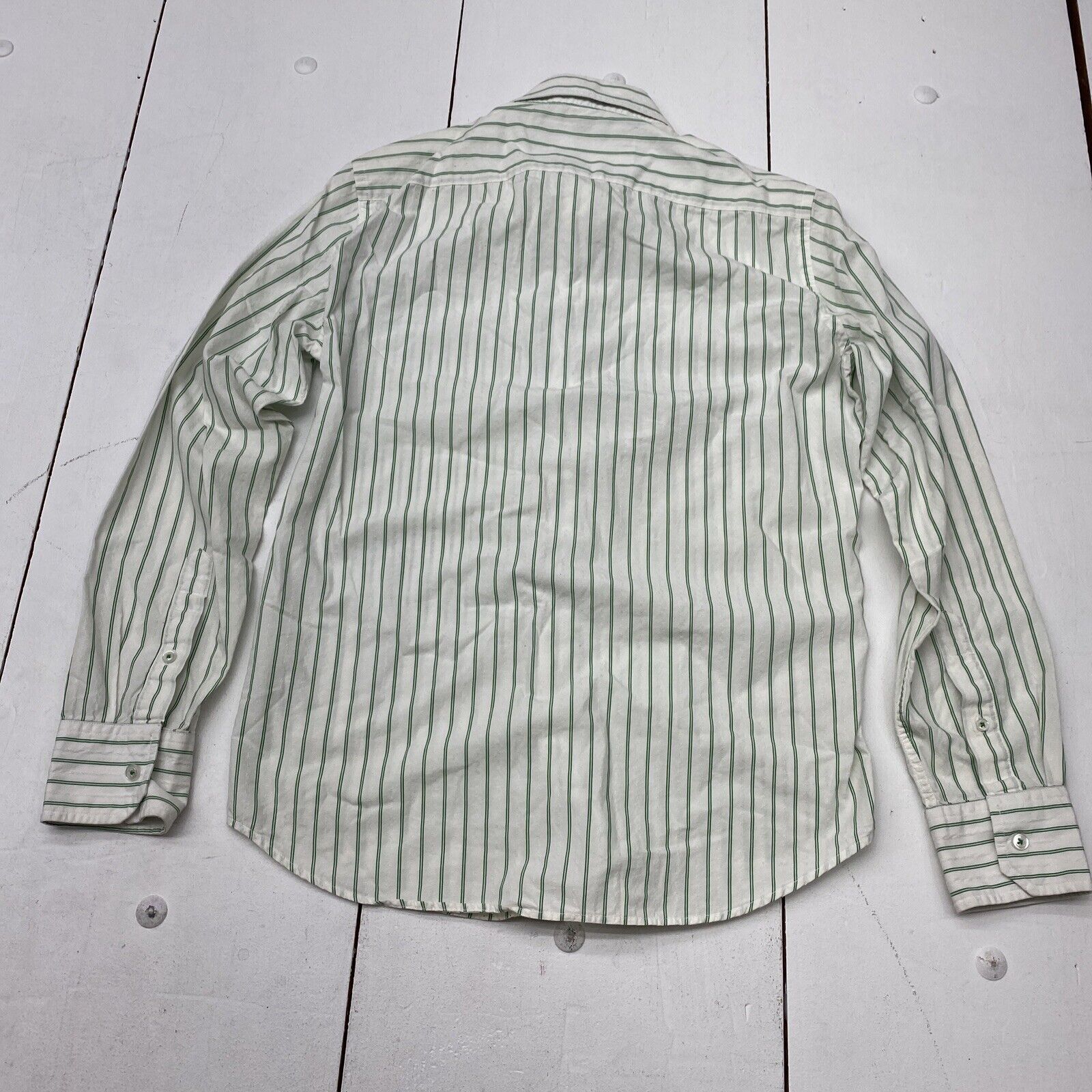 American Eagle Green/White Striped Long Sleeve Button Up Shirt