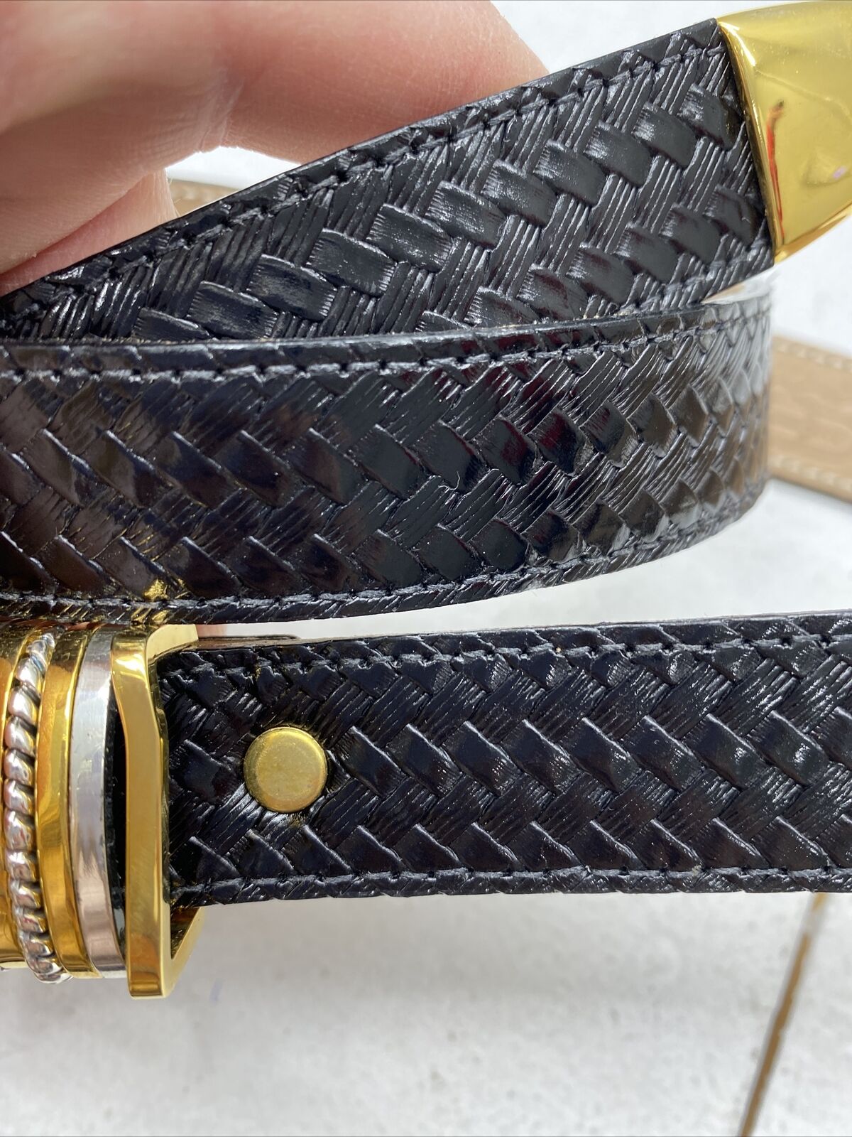 B.B. Simon Black and Gold Leather Belt