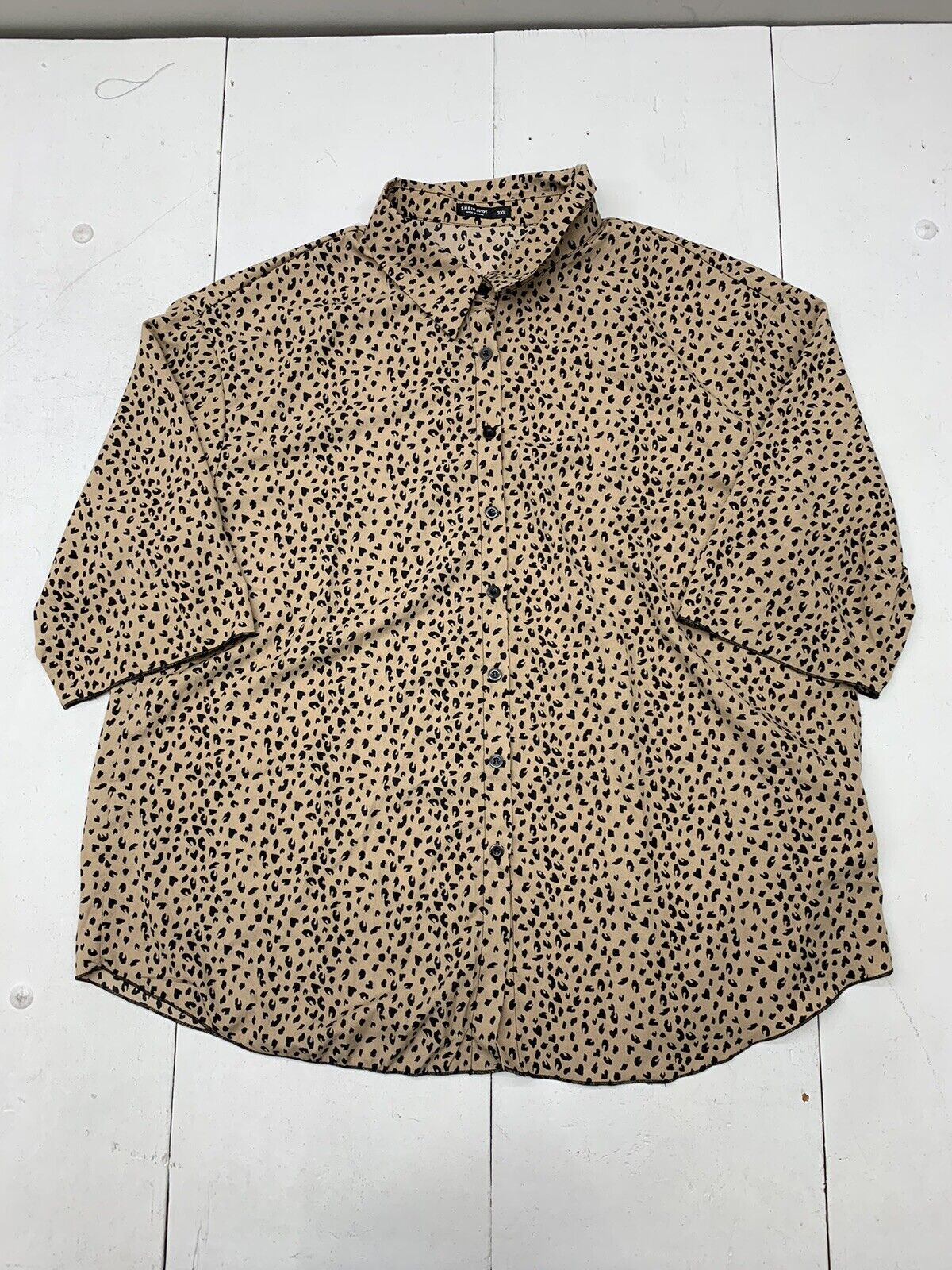 Shein Curve Brown Cheetah Print Button Up Long Sleeve Blouse Size