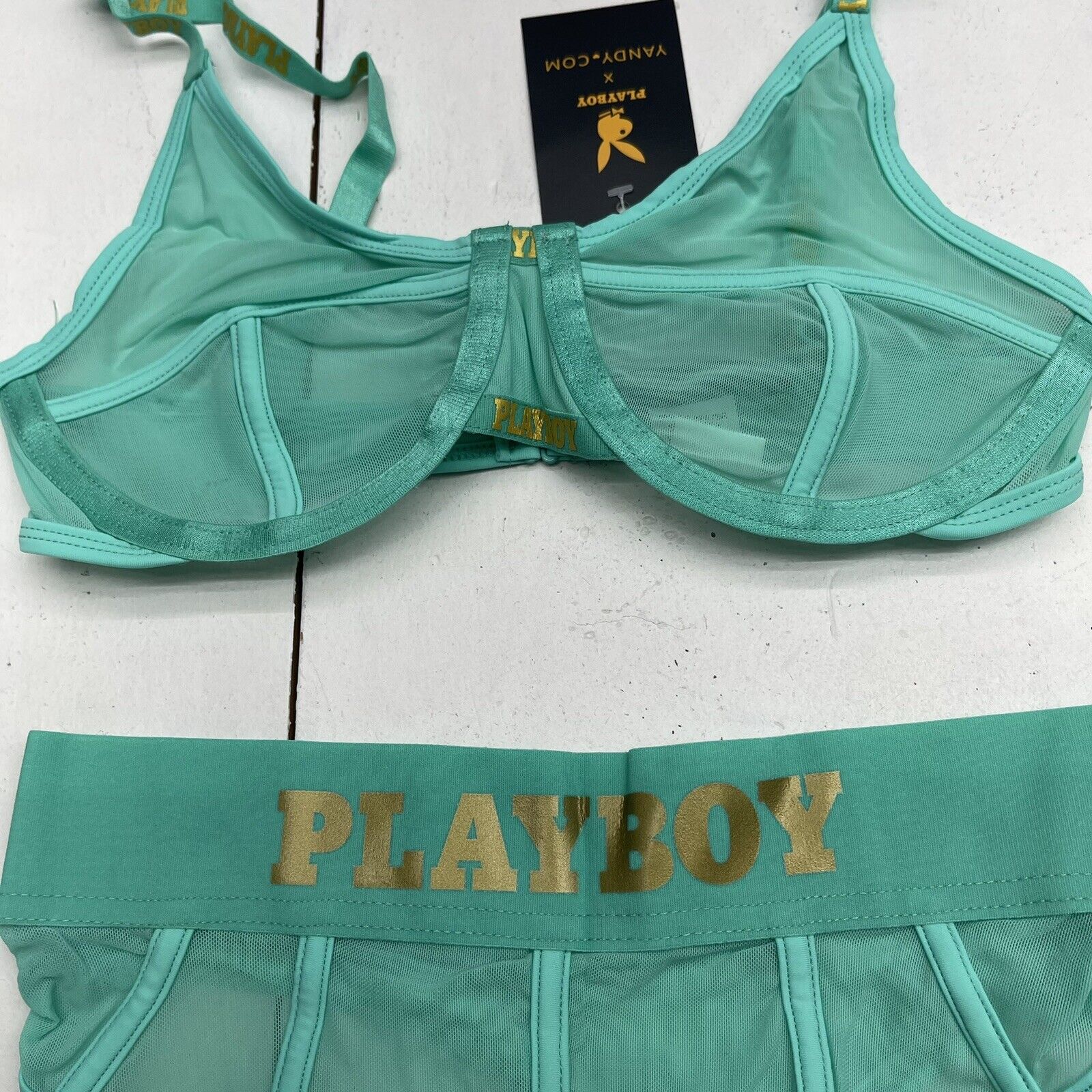 Play Boy x Yandy Connie Aqua Mesh Bra Underwear Set Women's Size S