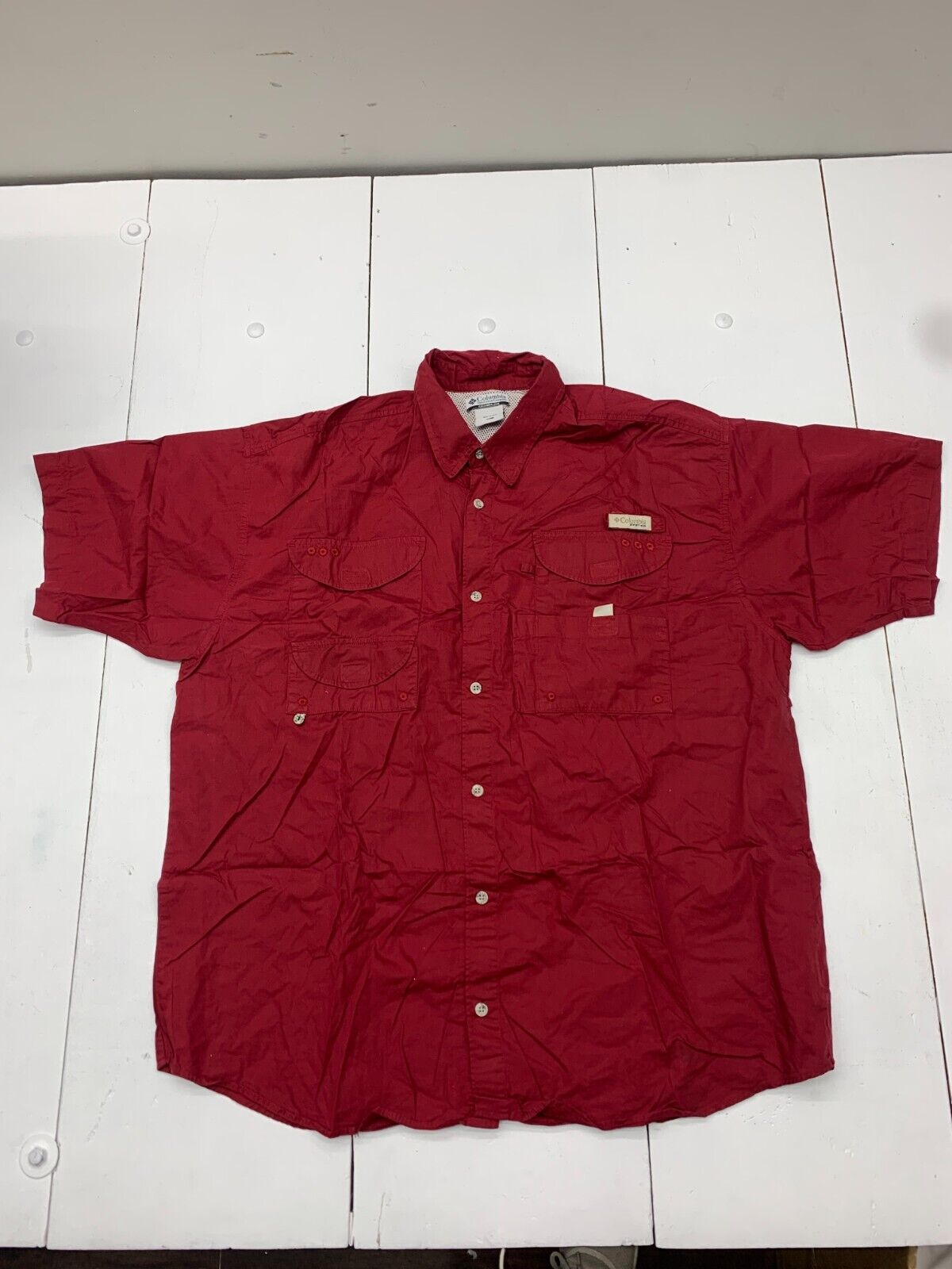 Columbia PFG Mens Red Short Sleeve Vented Fishing Shirt Size XL