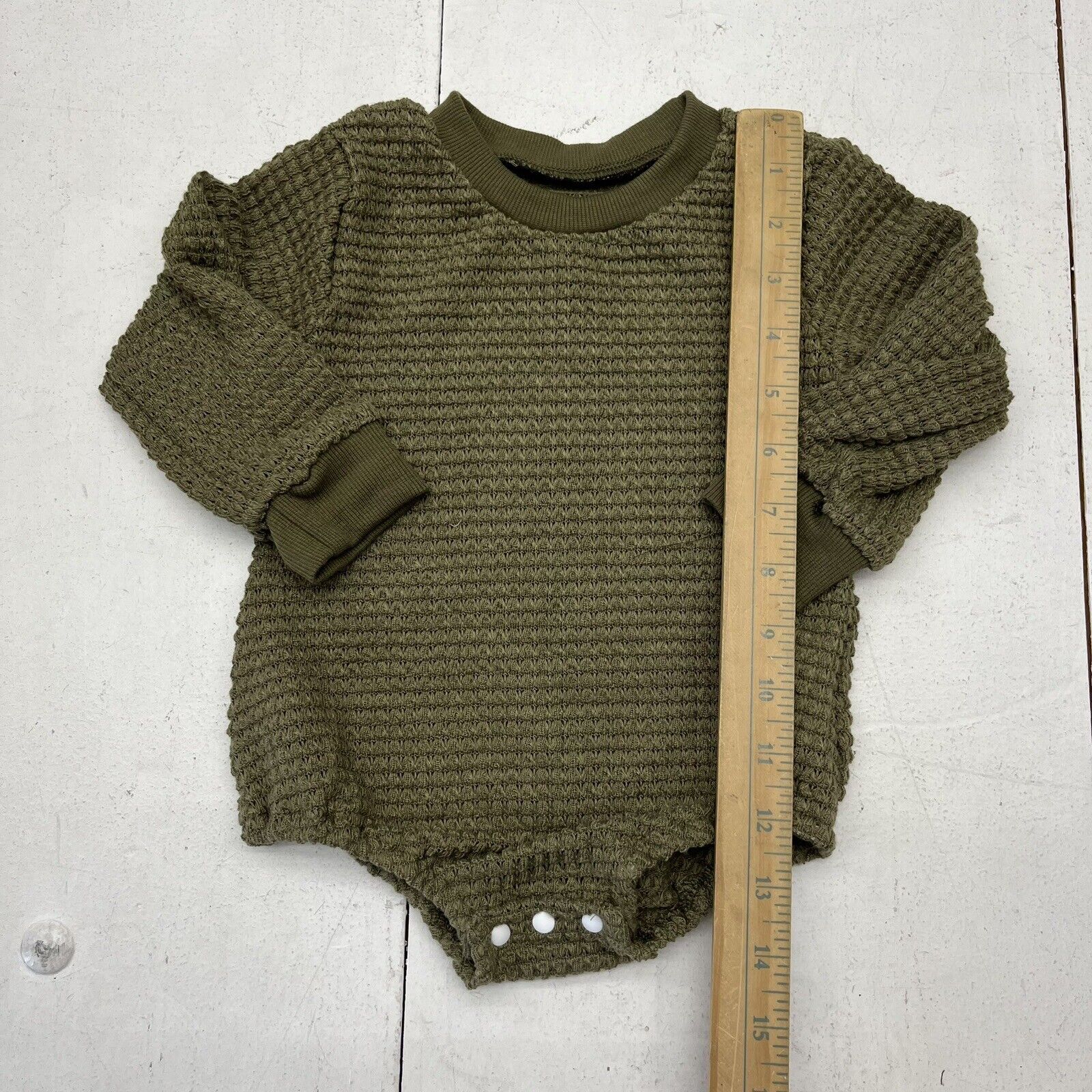 Green Waffle Knit Long Sleeve One-Piece Girls Size 12-24 Months