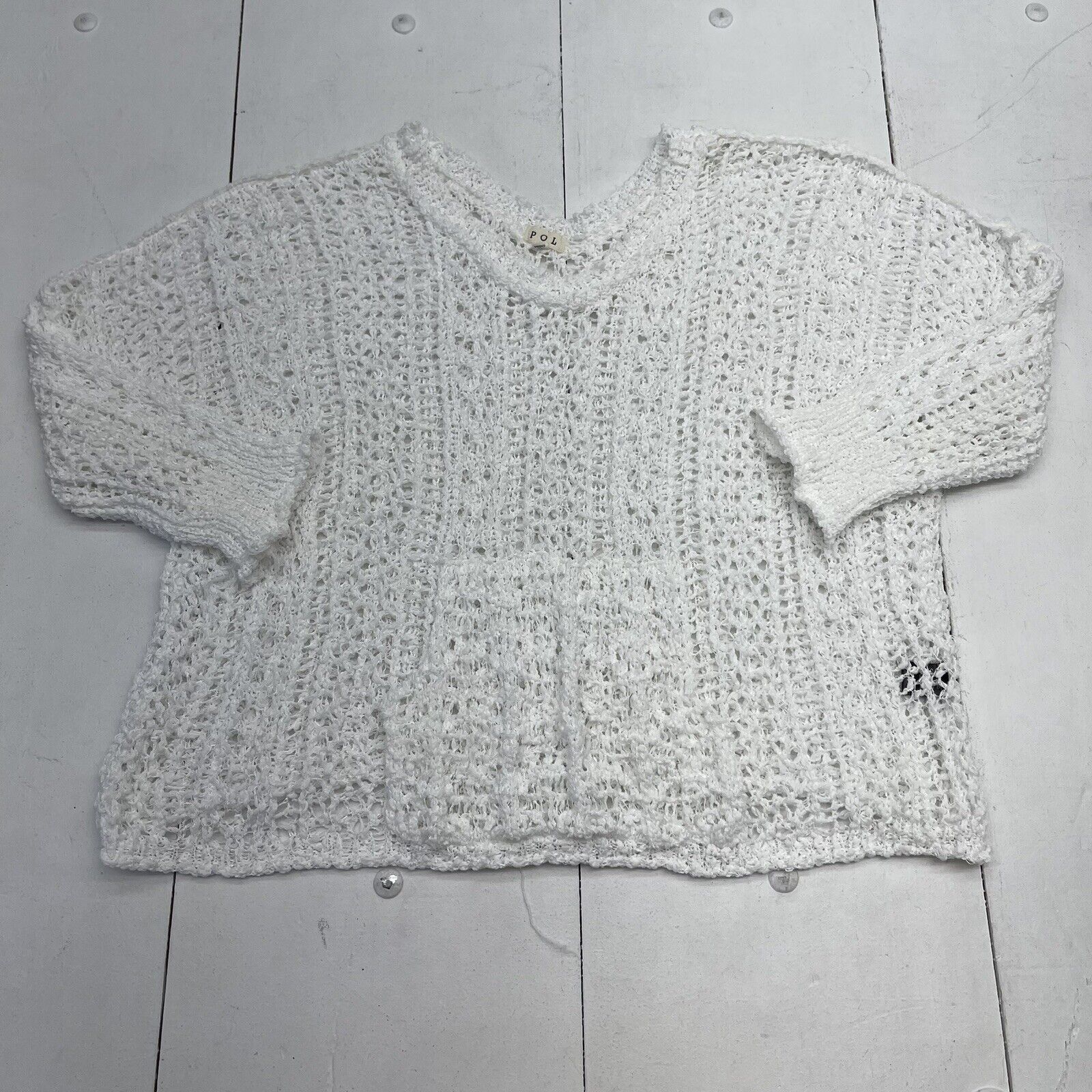 POL White Open Knit Pullover Sweater Women s Size Small beyond